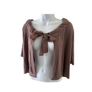 Ann Taylor LOFT Taupe Mock Neck Tie-Front Shrug  Sz M Minimalist Romantic